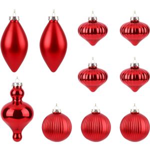 10Pcs Multiple Styles Glass Christmas Ball Ornaments for Tree Decorations, Red