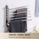 Swivel Towel Rack, 14" Thicken 304 Stainless Steel 6-Arm Adjustable Towel Bar,Wall Mounted Towel Holder with Hook, Space Saving for Kitchen, Bathroom, Outdoor (Silver, 6 Arms)