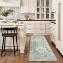 LIVEBOX Washable 2x6 Runner Rug for Bathroom, Non Slip Kitchen Mats for Floor Entryway, Boho Indoor Front Door Mat Low-Pile Runners for Hallways, Farmhouse Rugs for Laundry, Sage Green