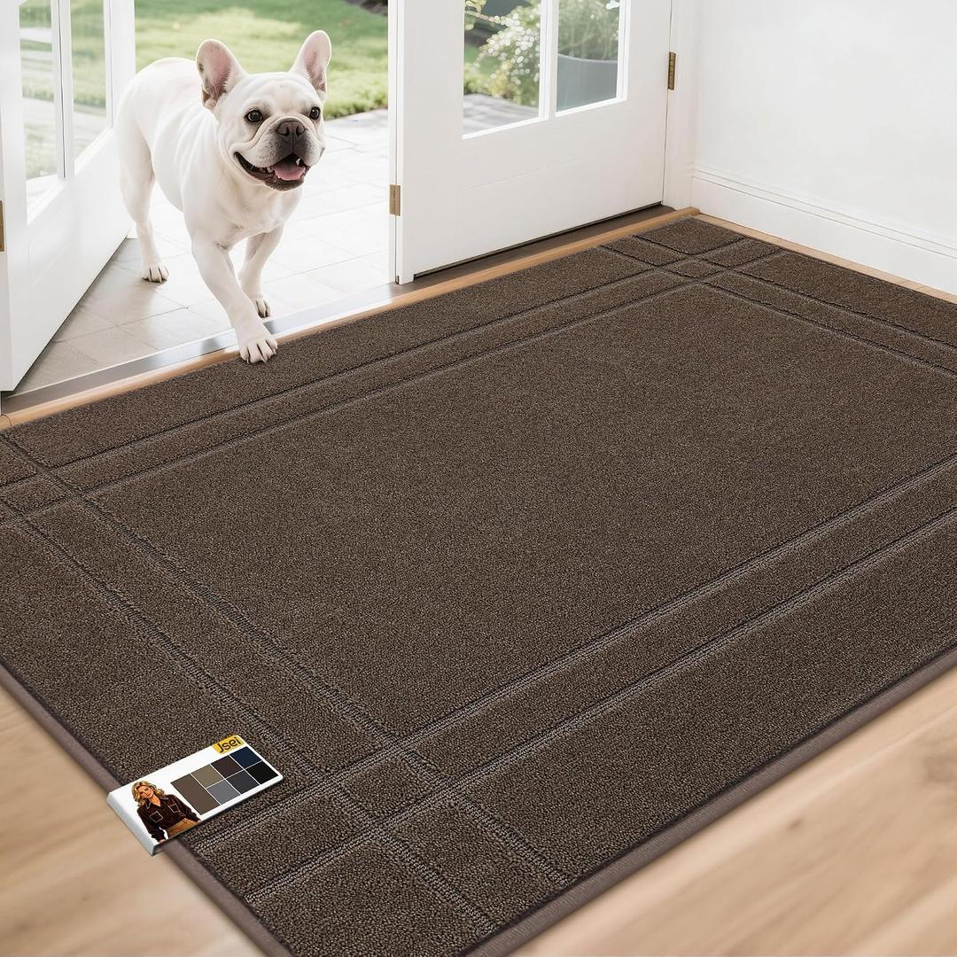 JSEI Door Mat for Entrance, TPR Non-Slip Backing, 36" x 60", Light Brown | Washable Low Profile Doormat for Front Door & Back Door, Absorbent Entryway Rugs for Wet Shoes & Dirty Paws