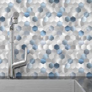 BeNice Peel and Stick Backsplash Hexagon for Kitchen 3D Adhesive Metal Wall Tile Stickers 10pcs Blue (10pieces)