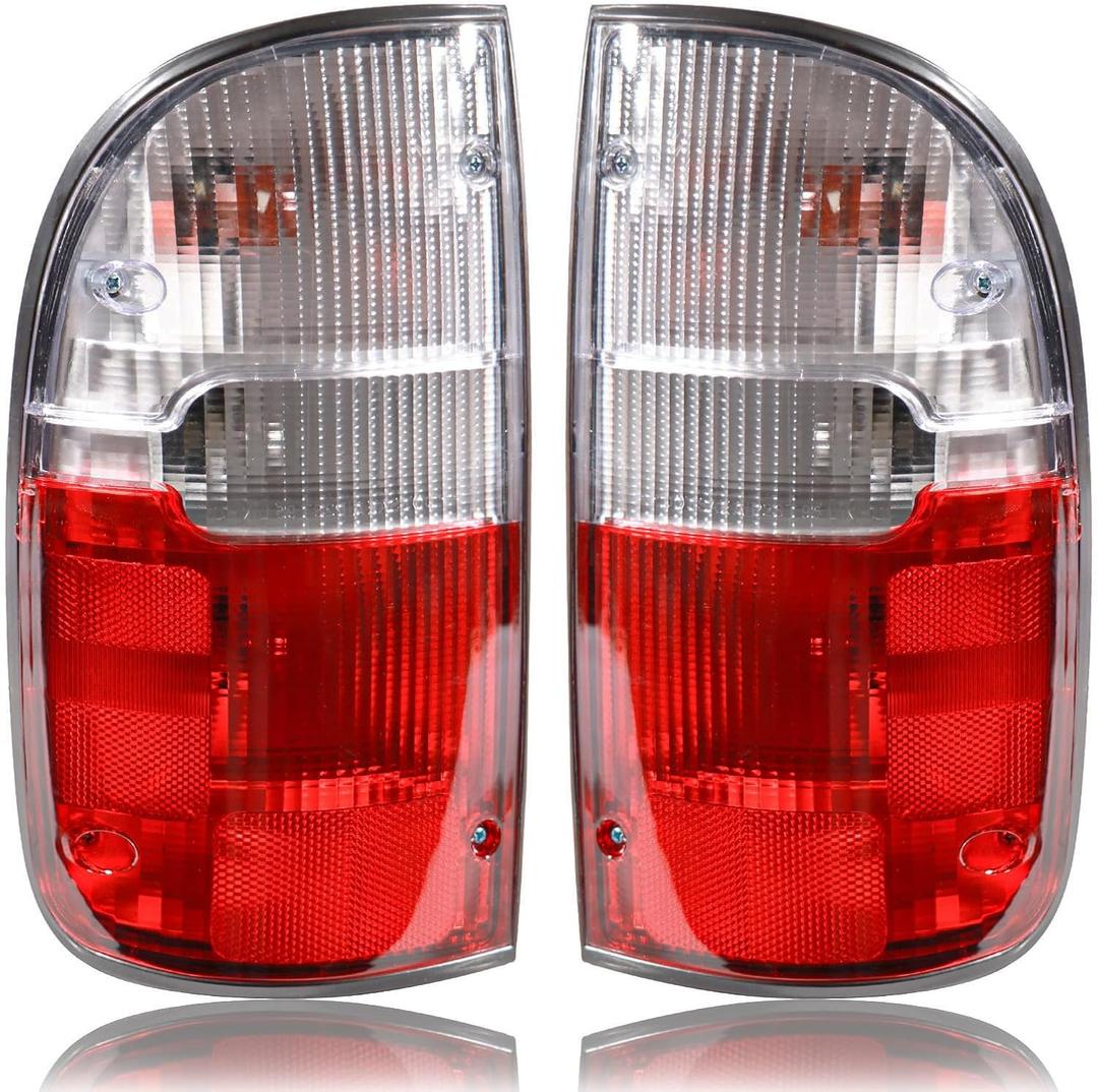 Tail Lights Assembly w/Blubs Compatible with 1995-2000 Toyota Tacoma,Rear Pair Left Driver and Right Passenge Side Taillights Replacement# TO2801116 8155004030 (Red/Clear Len)