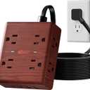Brown Extension Cord 10Ft, Flat Plug Power Strip Surge Protector, 8 Outlets & 4 USB Ports (2 USB C), Desktop Charging Station Hidden Behind Furniture, Decorative Office Desk Accessories (Walnut Wood)