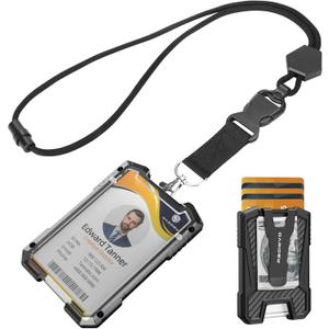 Oaridey Carbon Fiber Badge Holder with Lanyard, Heavy Duty Lanyard with Safety Breakaway Buckle for ID Card/Badge Holder