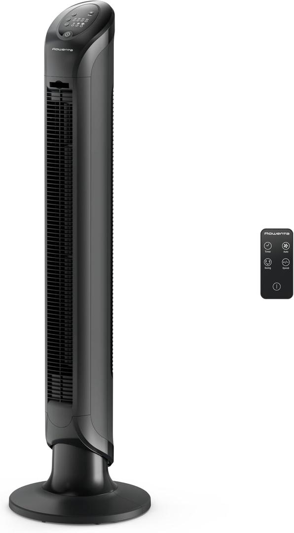 Rowenta, Tower Fan, Fresh 180 Oscillating Fan, Quiet Floor Fan for Bedroom, 3 Speeds, Powerful Cooling 40 Inch Standing Fan, Black, Indoor, VU6661