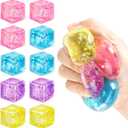 Hooqict 10Pcs Stress Cube Squishy Stress Balls Ice Cube Sensory Squeeze Toys Squishy Fidget Cube Mini Squishies for Kids Teens Adults Stress Relief Classroom Home Office