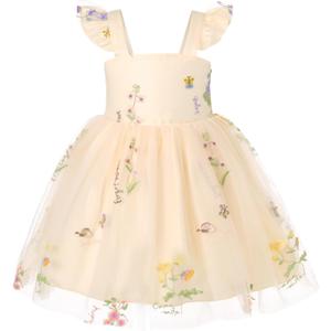 YOUNGER TREE Toddler Girl Tutu Dress Tulle Summer Dresses Party Princess Sundress for 1-6Y (5-6 Years, Apricot and Flower)