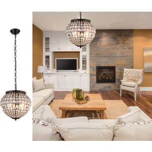 Vintage K9 Crystals Chandelier Classic Pendant Light Fixture for Living Room Entryway Kitchen Island Dining Room Staircase, Globe (Bronze)