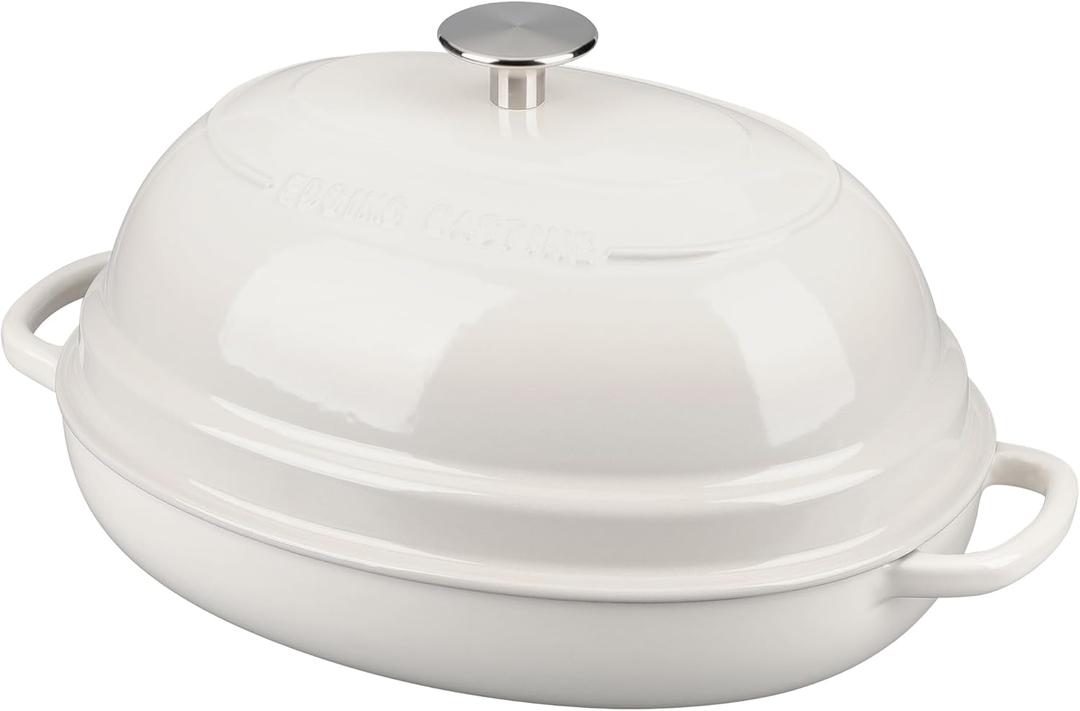 EDGING CASTING Enameled Oval Cast Iron Dutch Oven Pot with Lid, Bread Dutch Oven for Sourdough Bread Baking, Dutch Oven Bread, Bread Oven, 6QT, White