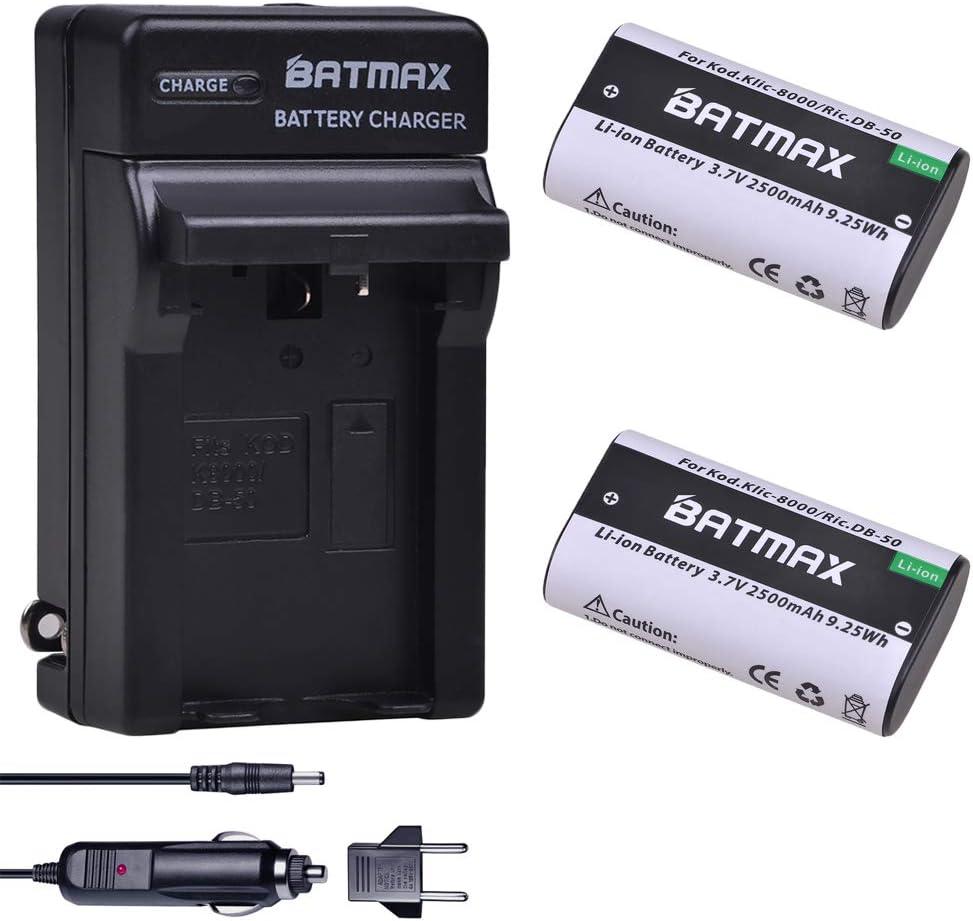 Batmax 2Pcs 2500mAh KLIC-8000 KLIC8000 DB50 Battery + Charger Kits for Kodak Easyshare Zx1 ZxD Z612 Z712 Z812 Z1085 Z1015 Z1012 Z1485 Z8612 is