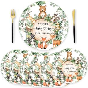 50 Pieces Paper Placemats for Woodland Baby Shower, 13.7" Forerst Animals Disposable Table Place Mats, Woodland Animals Baby Shower Decorations