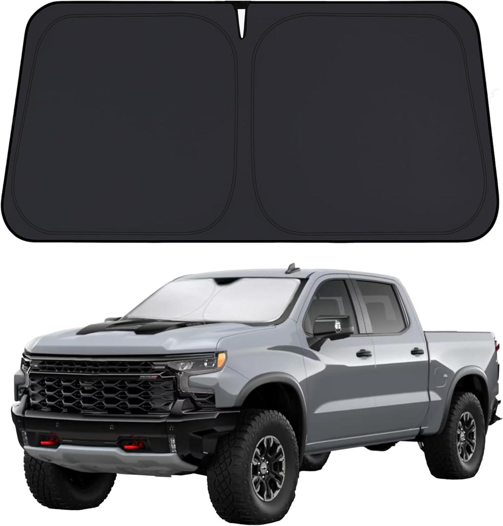 EcoNour Windshield Sunshade Compatible for Chevrolet Silverado 1500 2019-2024 2025 2026, Sun Visor for Front Windshield & Window Sun Shade Cover, UV Heat Blocker & Protector, Car Accessories