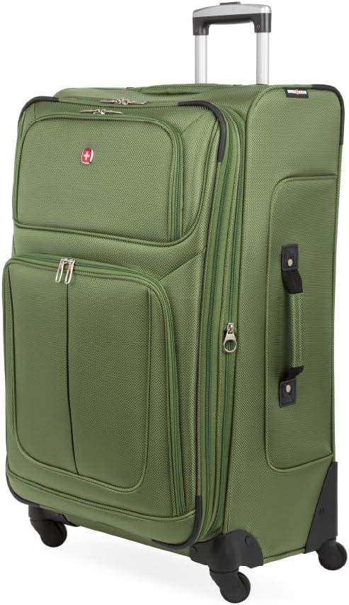 SWISSGEAR Sion Softside Expandable Spinner Luggage Durable Lightweight Travel Suitcase, Evergreen, Checked-Large