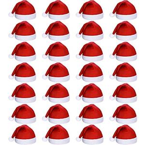 Satinior 28 Pcs Santa Hat Bulk for Adult Red Christmas Claus Santa Hat Plus Size Plush Non Woven Fabric Cap for Christmas Holiday Party Supplies