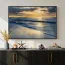 Framed Coastal Beach Wall Art, Blue Ocean Landscape Large Canvas Prints Paintings Artwork for Walls, Gold Sunset Pictures Wall Decor for Bedroom Dining Room Bathroom Living Room Hallway, 24x36 In