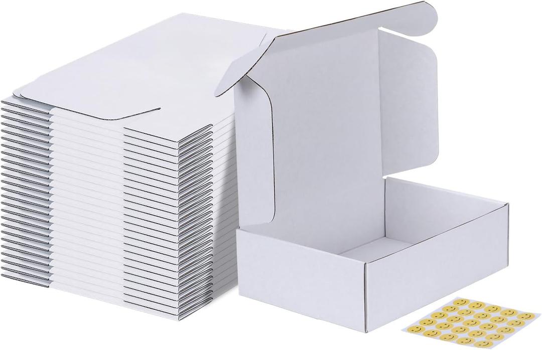 MEBRUDY 10x7x3 Inches Shipping Boxes Pack of 25, White Corrugated Cardboard Box for Mailing Packing Literature Mailer