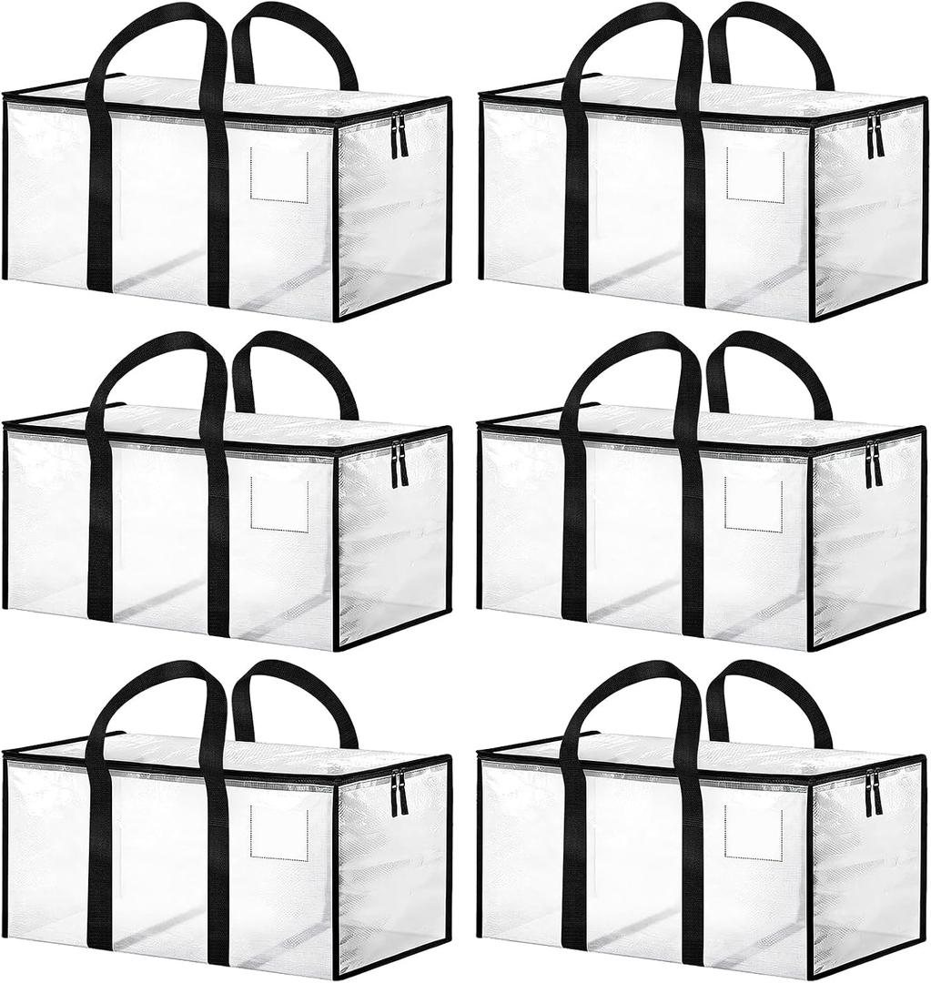 Muetrolay 6 Pack Extra Large Heavy Duty Storage Bags, Waterproof Clear Storage Bins with Lids, Backpack Straps, Zippers & Handles, Moving Bags for Travel, Moving, College Dorm Storage