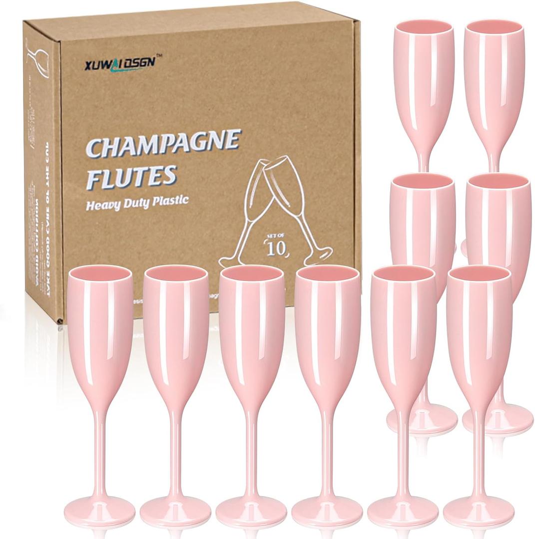 XUWAIDSGN Champagne Flute Acrylic Champagne Glasses Wedding Toasting Champagne Flute Goblet Plastic Reusable Unbreakable Champagne Cups for Bachelorette Wedding Bridal Shower Party (Light Pink, 10)