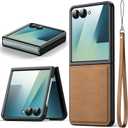 Oududianizi for Samsung Galaxy Z Flip 7 Case, Shockproof Premium PU Leather, Hard PC Bumper, Ultra-Thin Slim Durable Protective Case (Brown)