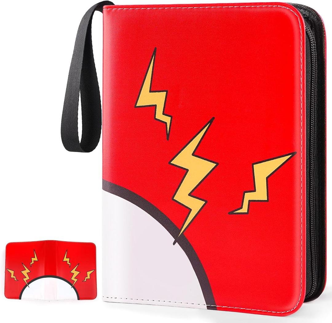 GOROMA Card Binder 4-Pockets, 400 Pockets Card Holder with 50 Removable Sleeves, Trading Card Collector Zipper Album Holder, Red (Large)