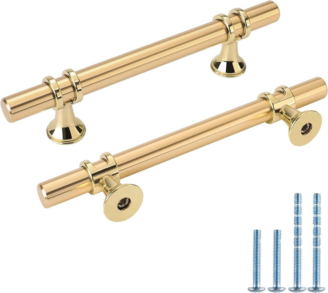 Rergy Cabinet Handles Drawer Pulls and Knobs, 10Pack Gold 4inch Hole Center, Kitchen Hardware for Dresser Handle Zinc Alloy Furniture Pull