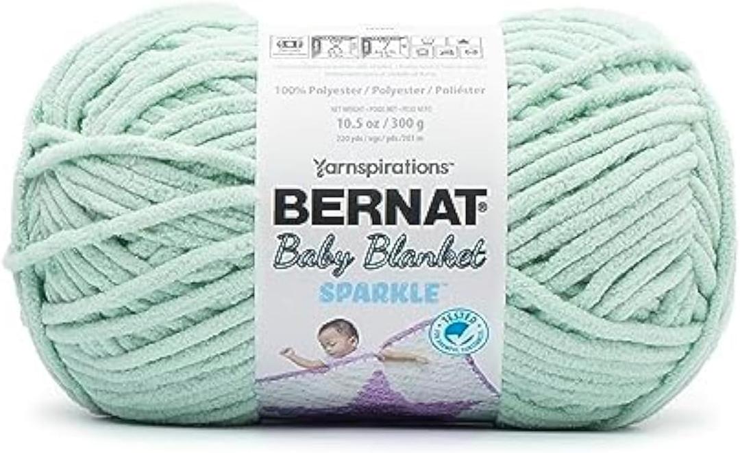 Bernat Baby Blanket Sparkle Seafoam Yarn - 1 Pack of 10.5oz/300g - Polyester - #6 Super Bulky - 220 Yards - Knitting & Crochet