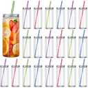 Irenare 16 Pcs 8 oz Mini Plastic Juice Bottles with Airtight Lids and Straws Clear Mason Jars Drinking Bottle Bulk for Smoothies Juices Shakes Beverage Cups Containers, Bottles and Straws