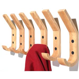 HNYYZL Wooden Wall Hooks, 6 Pack Wood Hooks Wall Mounted, Modern Coat Hooks, Heavy Duty Double Hooks with Metal Black Screws, Wood Wall Hooks Organizer for Hanging Coat, Hat, Scarf, Bag, Towel