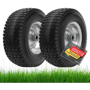 13x5.00-6 Tire and Wheel Flat Free Assemblies (2 Pack),13 x5x6 Solid Rubbe Tires and Wheel for Riding Lawn Mower - With 3/4" Bushings (Extra 5/8" Bushings) and 3" Centered Hub (Gray)