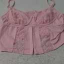 WDIRARA Women's Lace Low Cut Cami Crop Top Sexy Y2k V Neck Going Out Camisole Tops (Large, Pink)