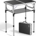 Anbte Folding Camping Table, Aluminum 24" x 16" Adjustable Height Small Folding Table with Carrying Handle, Lightweight, Portable Camping Table Waterproof for Outdoor Indoor Picnic Beach BBQ (Black)