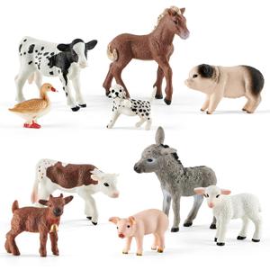 10 Pcs Baby Plastic Farm Animal Toy Figure Set for Toddler Kid 3-5 5-7 Cow Horse Goat Sheep Pig Donkey Goose Dog