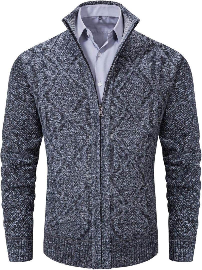 VtuAOL Men's Cardigan Sweaters Full Zip Sweaters Stand Collar Casual Knitted Cardigan with Pockets (Gray, L)