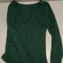 ForeFair Womens Casual V Neck Long Sleeve Shirts Going Out Double Lined Crop Tops Slim Fitted Basic Tee (X-Small, Dark Green)