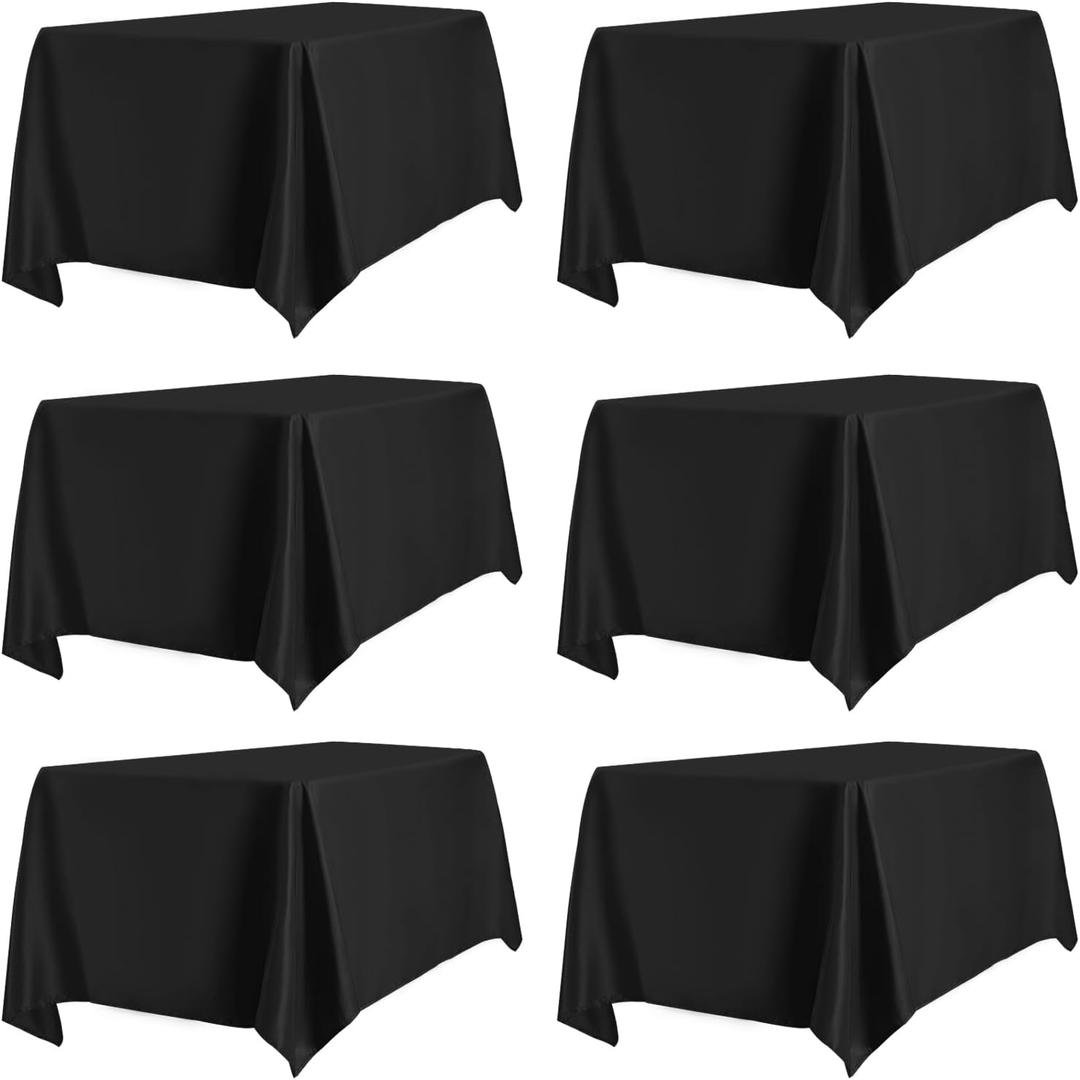 PureFit 6 Pack Rectangle Black Table Cloths 60 x 102 Inch for 6Ft Tables, Stain and Wrinkle Resistant Table Linens for Home Use, Wedding, Party, Banquet and Camping
