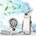 PlayHot Upgraded Portable Handheld Fan with 60F Ice Cooling, Up tp 12Hrs Personal Fans Portable Rechargeable, 5 Speed 25550RPM Powerful Portables Fan Handheld, Hand/Neck/Desk Fan 3 IN 1(White)