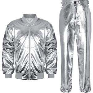 Halfchet Men's Metallic Jacket and Pants Set Jacket Men Straight Leg Trousers Costume for Men Disco Cosplay Party, M