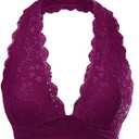 JOJOANS Halter Lace Bralette Unpadded Wireless Sheer Bra Bustier Full Coverage Lingerie (M)