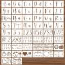BAMIDELE Letter Stencils for Painting on Wood, 50 Pcs Calligraphy Alphabet Drawing Templates with Numbers, Signs, Reusable Cursive Plastic Art Craft Stencils