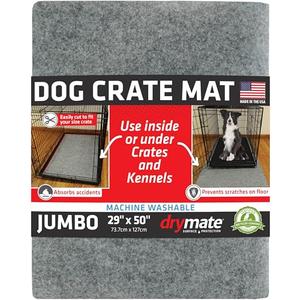 Drymate Dog Crate Mat Liner, Absorbs Urine, Waterproof, Non-Slip, Washable Puppy Pee Pad for Kennel Training - Use Under Pet Cage to Protect Floors, Thin Cut to Fit Design (USA Made) (LGrey)(29"x50")