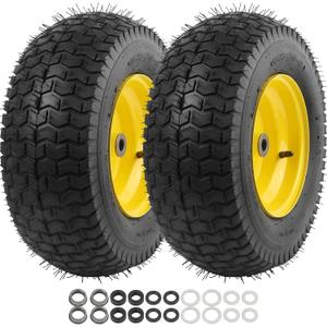 AR-PRO (2-Pack) 16x6.50-8 Tire and Wheel Assembly, 4-Ply Pneumatic Lawn Mower Tires with Inner Tube, 3" Centered Hub, 3/4" & 1" Bushings, V-Turf Tread for Riding Lawn Mowers & Garden Tractors