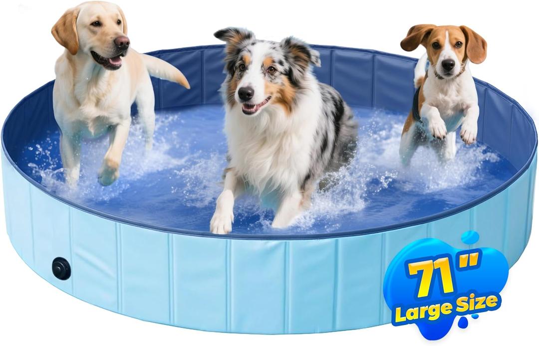 PatiencET Foldable Dog Pool, 71'' Portable Dog Swimming Pool with Quick Drain Valve, Pet Puppy Bathing Tub for Indoor Outdoor