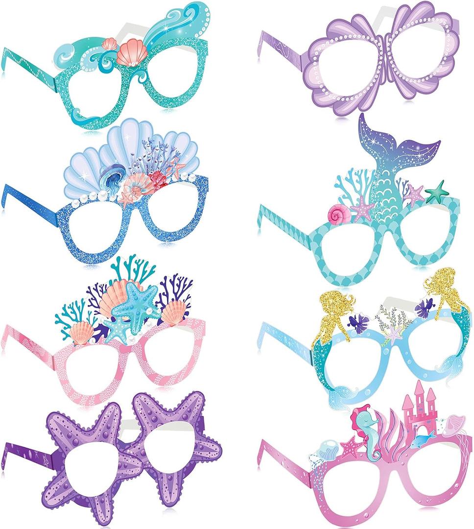 Tenare 24 Pieces Mermaid Party Decorations Paper Mermaid Themed Paper Eyeglasses Summer Beach Photo Booth Props