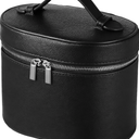 OMISTAR Makeup Vanity Bag for Women - Large Capacity Cosmetic Organizer with Removable Liner, Waterproof PU Leather Skincare Bag, Portable Chic Cosmetic Make Up Case for Skincare, Accessories, Black