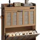 ChooChoo Shoe Storage Cabinet with 2 Flip Drawers, Deodorizing Shoe Organizer Storage for Entryway, Freestanding Hidden Slim Narrow Shoe Rack Cabinet, Rustic Oak