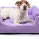 Dog Bed with Bolster Sides Small Square Dog Sofa Beds Washable Corduroy Orthopedic Anti Slip Soft 20 x 19 x 6 (Purple)