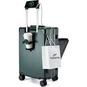 feilario 24in Aluminium Frame PC Hard Shell Spinner Wheels Luggage, Built-In TSA lock Carry on Suitcase, with Cup Holder, USB Port, Phone Holder feilario 24in Aluminium Frame PC Hard Shell Spinner Wheels Luggage, Built-In TSA lock Carry on Suitcase, with Cup Holder, USB Port, Phone Holder