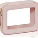 Prite Clear Makeup Bag Cosmetic Organizer Case Waterproof Travel Toiletry Bag Skincare Pouch with Golden Zipper(Pearlescent Pink) (Standard - Single Layer)