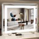 HNV 22"x20" Lighted Vanity Mirror – Large Makeup Mirror with 3-Color Dimmable LED Lights, 10X Magnification, Touch Control, Tabletop or Wall Mount Mirror for Bedroom & Dressing Room (White)