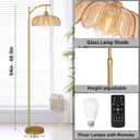 QIYIZM Floor Lamp for Living Room,Bedroom,Gold Dimmable Standing Lamp with Remote,Mid Century Modern Brass Tall Lamp Retro Vintage Green Glass Lamp Floor Light Boho Bohemian